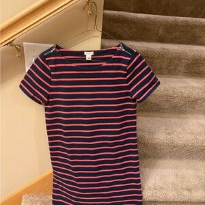 J Crew Navy Blue and Pink Striped T-Shirt Dress
